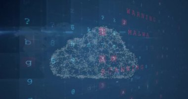 Animation of cyber security concept icons and data processing against world map on blue background. Global networking and cyber security technology concept