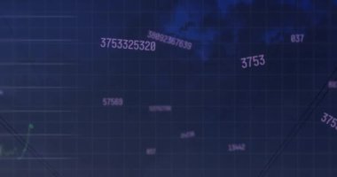 Animation of statistical data processing and changing numbers over network towers against dark sky. Global networking and business data technology concept