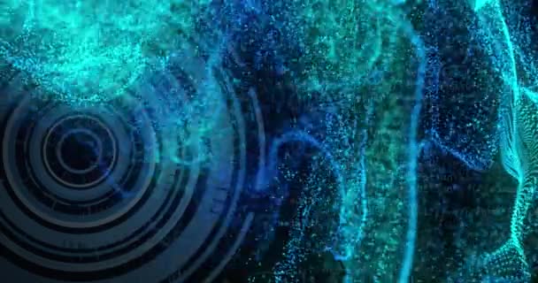 Animation Une Onde Numérique Bleue Lumineuse Sur Scanner Rond Traitement — Video
