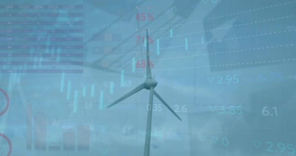 Animation Statistical Stock Market Data Processing Spinning Windmill Global Economy — Video Stock