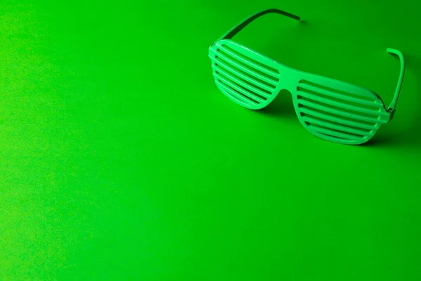 Image Green Glasses Copy Space Green Background Patrick Day Irish — Photo