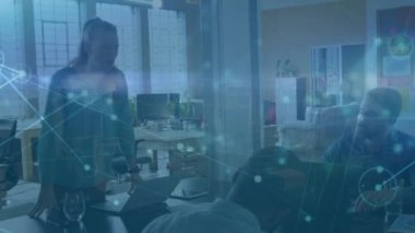 Animation of network of connections over diverse business people. Global networks, business, finances, computing and data processing concept digitally generated video.