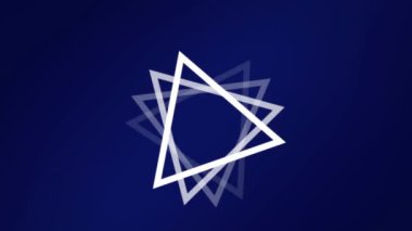 Animation of white triangles on blue backrgound. Light, pattern and movement concept digitally generated video.