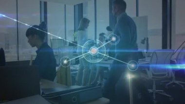 Animation of network of connections over diverse business people. Global networks, business, finances, computing and data processing concept digitally generated video.