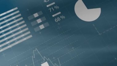 Finansal veri işleme ve istatistiklerin animasyonu. Küresel iş, finans, hesaplama ve veri işleme kavramı dijital olarak oluşturulmuş video.