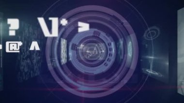 Animation of scope scanning and data processing on screens. Global science, business, finances, cloud computing and data processing concept digitally generated video.