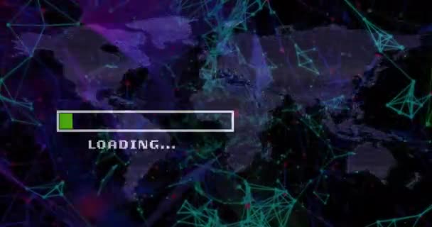 Animation Loading Bar Network Connections World Map Black Backrgound Global — Stock video