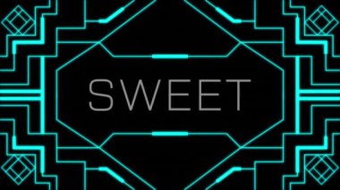 Animation of sweet text over shapes on black background. Abstract background, pattern and movement concept digitally generated video.