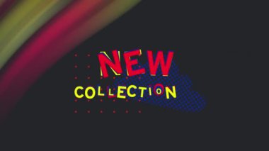 Animation of new collection text over shapes on black background. Abstract background, pattern and movement concept digitally generated video.