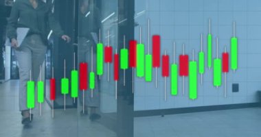 Animation of data processing over biracial businesswoman working in office. Global business and digital interface concept digitally generated video.