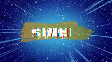 Animation of shine text over snow falling on blue background. Abstract background, pattern and movement concept digitally generated video.