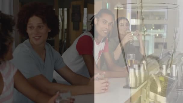 Animation Glass Beer Diverse Friends Having Drink Bar Leisure Free — Vídeo de Stock