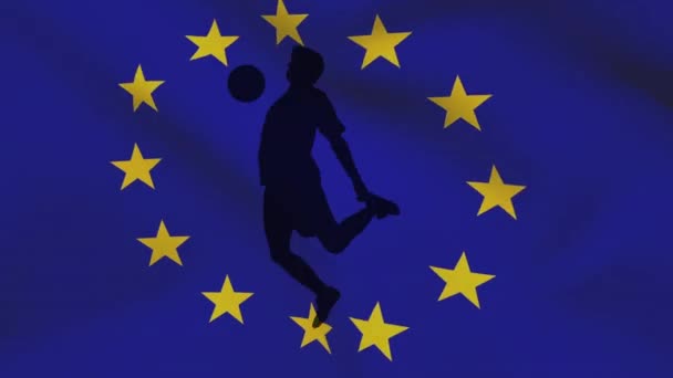 Animation Football Player Silhouettes Flag Sport Competition Movement Concept Digitally — Video Stock
