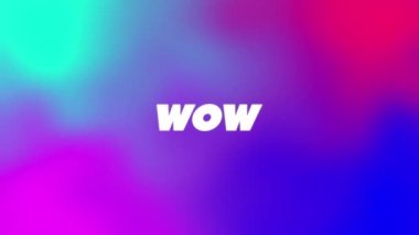 Animation of wow text over colourful background. Retro future and pattern concept digitally generated video.