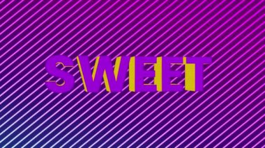 Animation of sweet text over lines and black background. Retro future and pattern concept digitally generated video.