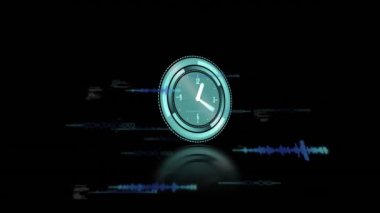 Animation of data processing over clock. Global online security, business, finance, computing and data processing concept digitally generated video.