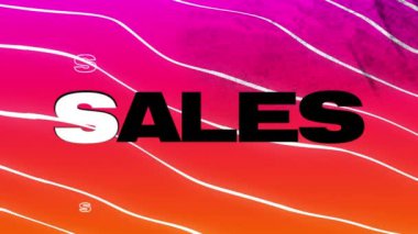Animation of sales text over shapes on purple background. Abstract background, pattern and colour concept digitally generated video.