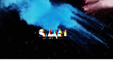 Animation of sale text over smoke and spots on black background. Abstract background, pattern and colour concept digitally generated video.