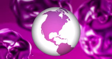 Animation of globe spinning over pink neon pattern. Global communication and connections concept digitally generated video.