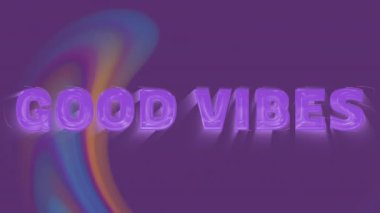 Animation of good vibes text over shapes on purple background. Abstract background, pattern and movement concept digitally generated video.