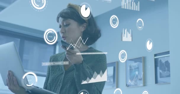 Animation Data Processing Asian Businesswoman Working Office Global Business Digital — Stock videók