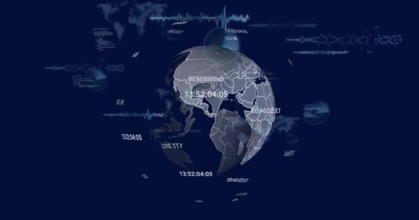 Анимация Обработки Данных Всему Миру Концепция Глобальной Онлайн Безопасности Бизнеса — стоковое видео