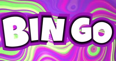 Animation of bingo text over colourful liquid background. Retro future and pattern concept digitally generated video.