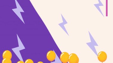 Animation of yellow balloons over shapes beige background. Party, celebration and digital interface concept digitally generated video.