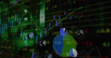 Animation of statistics and data processing over grid. Global science, business, finance, computing and data processing concept digitally generated video.