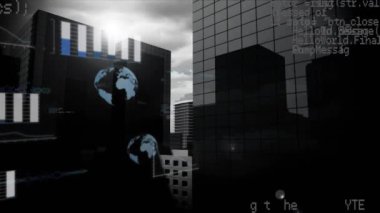 Animation of statistics and data processing over globe. Global science, business, finance, computing and data processing concept digitally generated video.