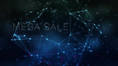 Animation of mega sale text over network of connections on black background. Abstract background, pattern and colour concept digitally generated video.
