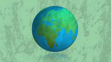 Animation of globe spinning over distressed green background. Globe, geography and data processing concept digitally generated video.