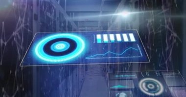 Animation of data processing over computer servers. Global online security, business, finance, computing and data processing concept digitally generated video.
