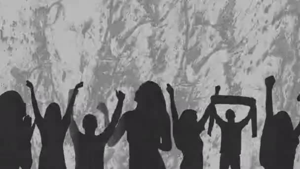 Анимация Силуэтов Людей Над Фигурами Сером Фоне Вечеринка Празднование Цифровой — стоковое видео