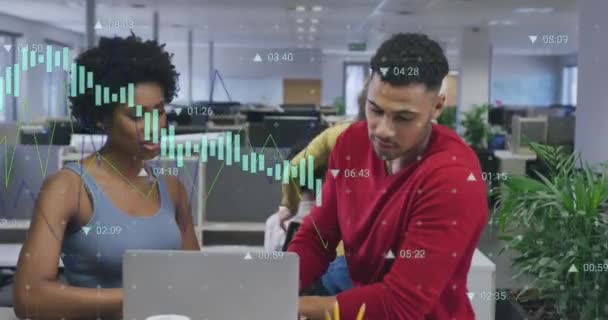 Animation Data Processing Diverse Business People Office Global Business Digital — Vídeo de Stock