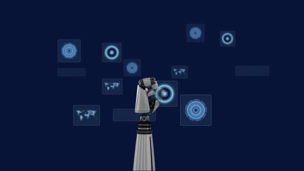 Animation Robotic Arm Data Processing Black Background Global Technology Computing — Vídeo de Stock
