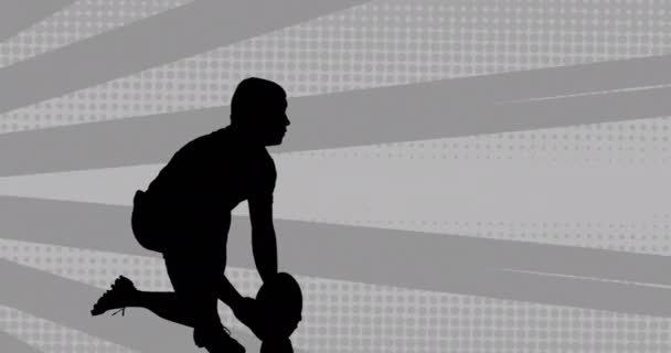 Animation Der Silhouette Eines Rugbyspielers Mit Sprechblase Über Formen Auf — Stockvideo