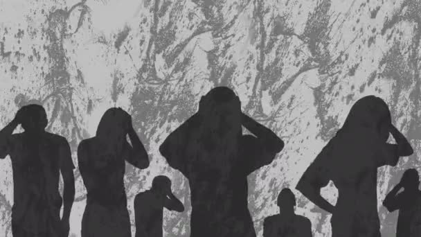 Animation People Silhouettes Shapes Grey Background Abstract Background Pattern Movement — Video Stock