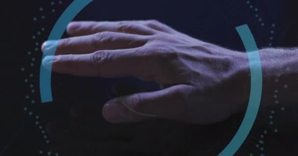 Анимирование Биометрической Ручной Проверки Скопы Обработки Данных Темном Фоне Концепция — стоковое видео