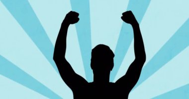 Animation of man silhouette over shapes on blue background. Sport, competition and movement concept digitally generated video.