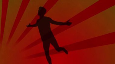 Animation of runner silhouette over shapes on orange background. Sport, competition and movement concept digitally generated video.