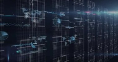 Animation of statistics and data processing over computer servers. Global science, business, finance, computing and data processing concept digitally generated video.