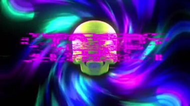 Animation of start text over skull and light trails on black background. Abstract background, pattern and movement concept digitally generated video.