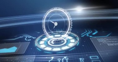 Animation of clock, data processing and computer circuit boards. Global business, finance, computing and data processing concept digitally generated video.