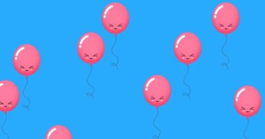 Animation of pink balloons over blue background. Party, celebration and digital interface concept digitally generated video.