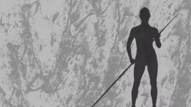 Animation of javelin thrower silhouettes over shapes on grey background. Sport, competition and movement concept digitally generated video.
