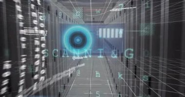 Animation of data processing over computer servers. Global online security, business, finance, computing and data processing concept digitally generated video.