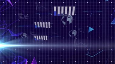 Animation of data processing over globes. Global online security, business, finance, computing and data processing concept digitally generated video.