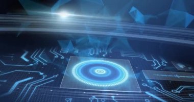 Animation of data processing and computer circuit boards. Global business, finance, computing and data processing concept digitally generated video.