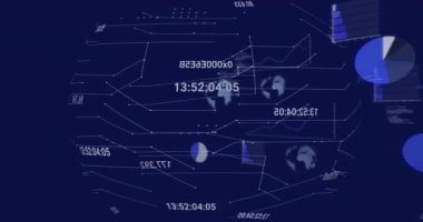 Animation of data processing over globe. Global online security, business, finance, computing and data processing concept digitally generated video.